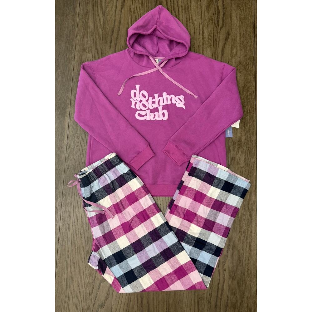 Yarn & Sea NWT M Purple Do Nothing Club Hoodie Pajama Set NWT